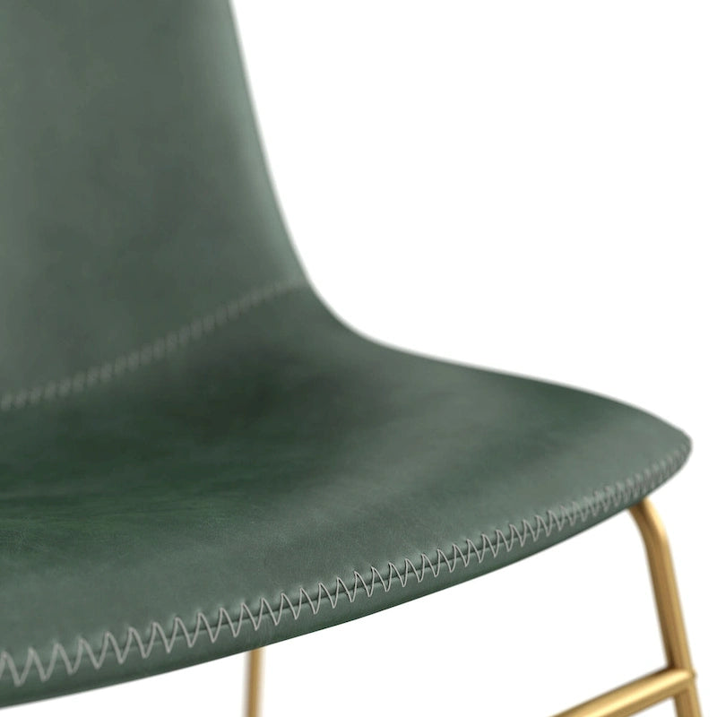 Vegan Leather Dining Side Chair, Gold Sled Base, Set of 2