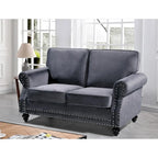 Velvet Nailhead Loveseat, 2-Seat (Green / Rose / Dark Blue / Grey / Beige / Black / Yellow)