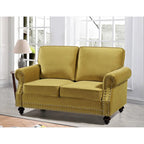 Velvet Nailhead Loveseat, 2-Seat (Green / Rose / Dark Blue / Grey / Beige / Black / Yellow)