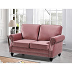 Velvet Nailhead Loveseat, 2-Seat (Green / Rose / Dark Blue / Grey / Beige / Black / Yellow)
