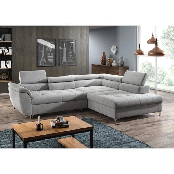 Grey L-Shaped Sectional Sleeper Sofa, Right/Left Facing, 2–3 Seater