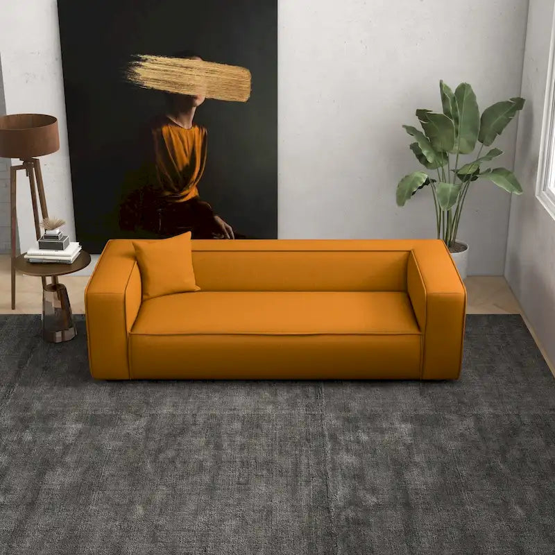 Mid-Century Modern Boucle Sofa – Dark Yellow / Grey / Cream, Seats 2–3