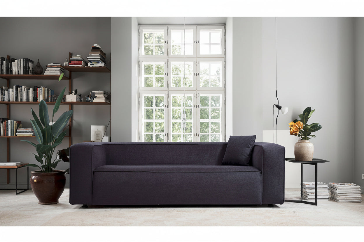 Mid-Century Modern Boucle Sofa – Dark Yellow / Grey / Cream, Seats 2–3