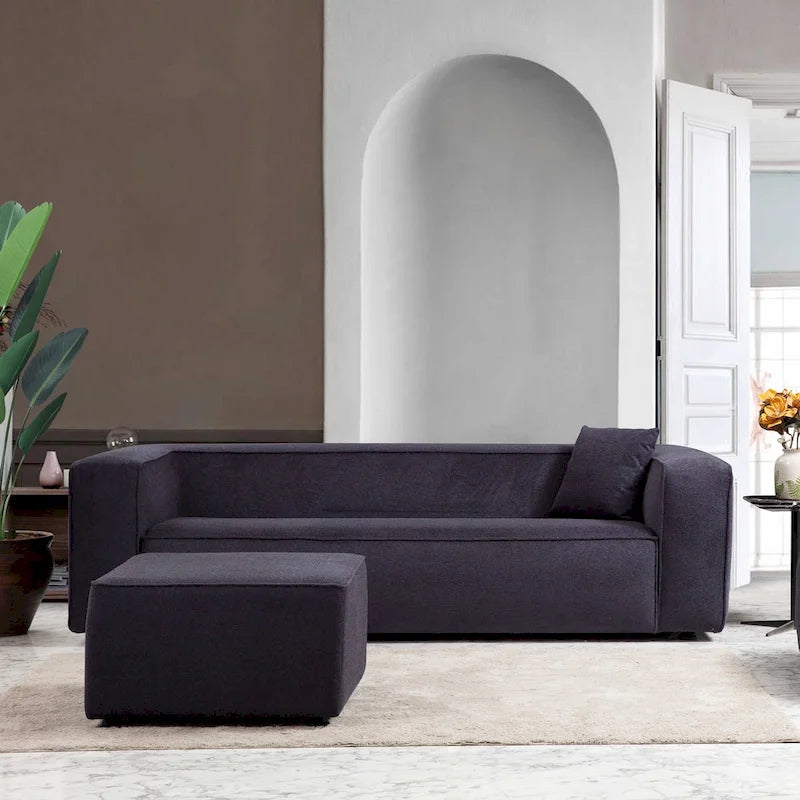 Mid-Century Modern Boucle Sofa – Dark Yellow / Grey / Cream, Seats 2–3