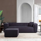 Mid-Century Modern Boucle Sofa – Dark Yellow / Grey / Cream, Seats 2–3
