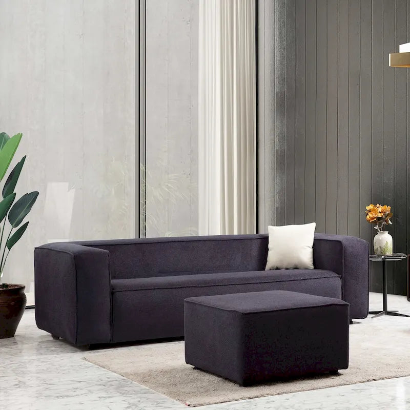 Mid-Century Modern Boucle Sofa – Dark Yellow / Grey / Cream, Seats 2–3