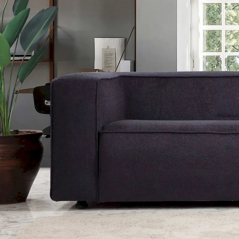 Mid-Century Modern Boucle Sofa – Dark Yellow / Grey / Cream, Seats 2–3