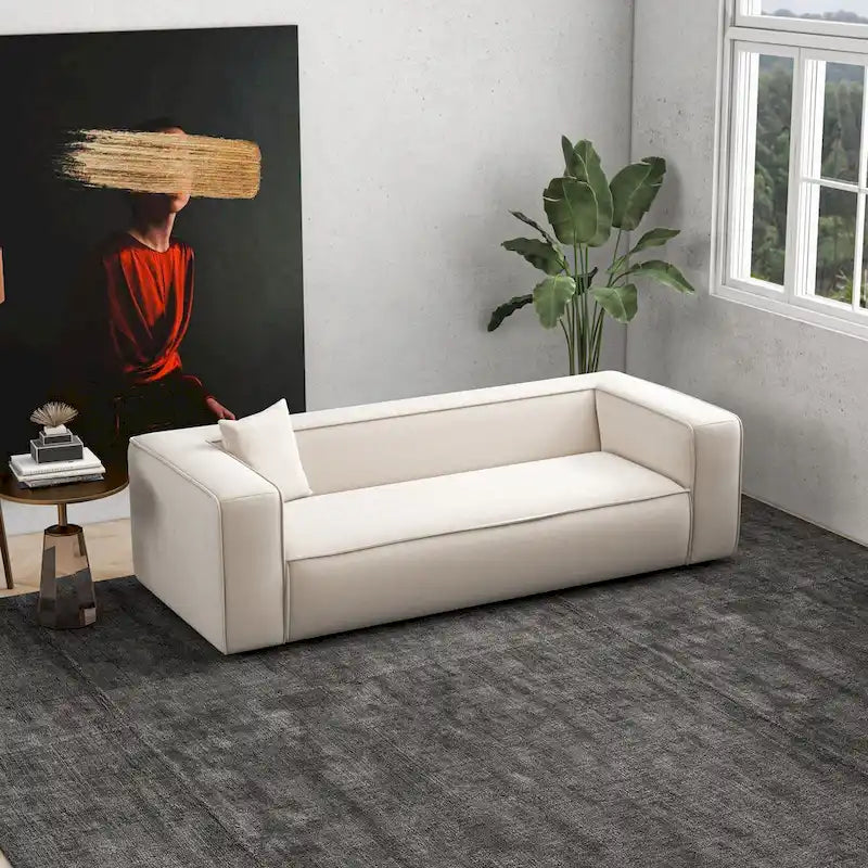 Mid-Century Modern Boucle Sofa – Dark Yellow / Grey / Cream, Seats 2–3