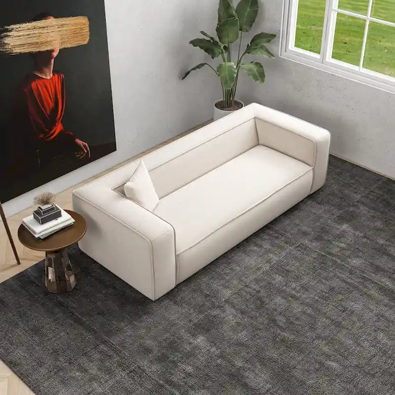 Mid-Century Modern Boucle Sofa – Dark Yellow / Grey / Cream, Seats 2–3