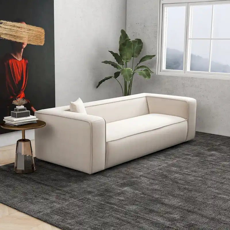 Mid-Century Modern Boucle Sofa – Dark Yellow / Grey / Cream, Seats 2–3