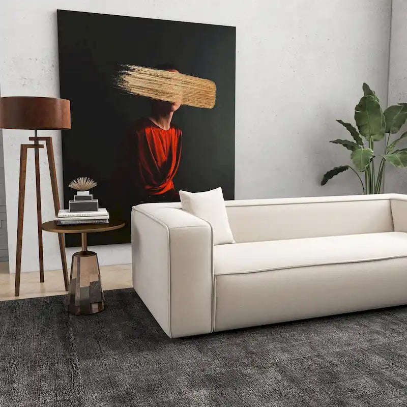 Mid-Century Modern Boucle Sofa – Dark Yellow / Grey / Cream, Seats 2–3