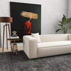 Mid-Century Modern Boucle Sofa – Dark Yellow / Grey / Cream, Seats 2–3