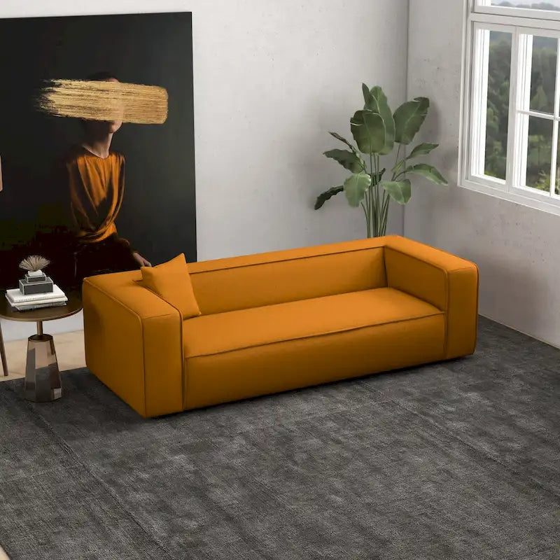Mid-Century Modern Boucle Sofa – Dark Yellow / Grey / Cream, Seats 2–3