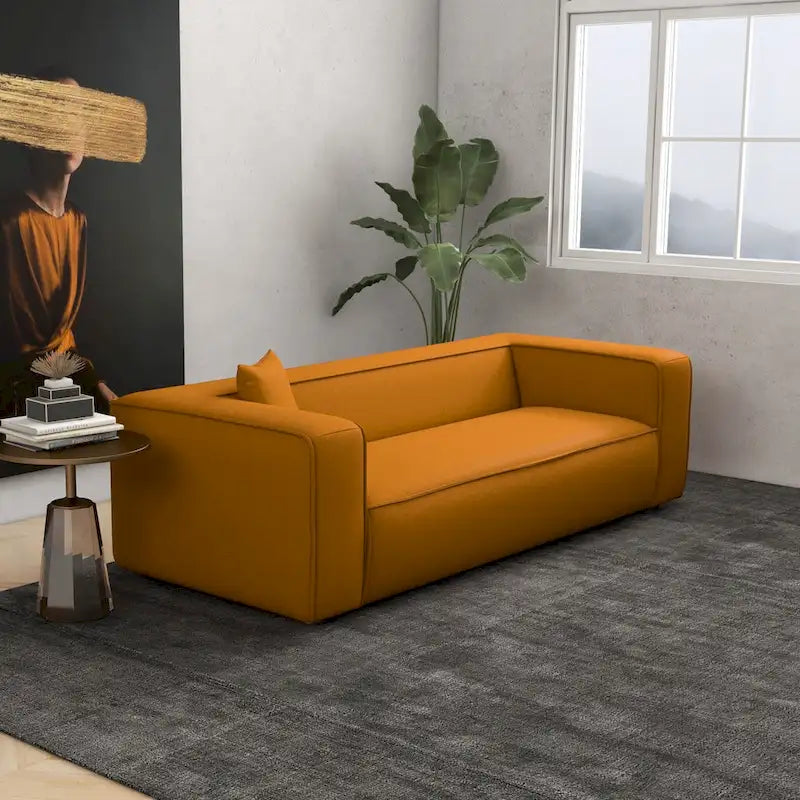 Mid-Century Modern Boucle Sofa – Dark Yellow / Grey / Cream, Seats 2–3