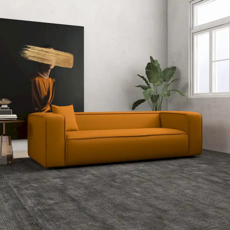 Mid-Century Modern Boucle Sofa – Dark Yellow / Grey / Cream, Seats 2–3