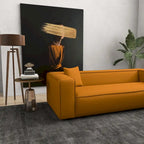 Mid-Century Modern Boucle Sofa – Dark Yellow / Grey / Cream, Seats 2–3