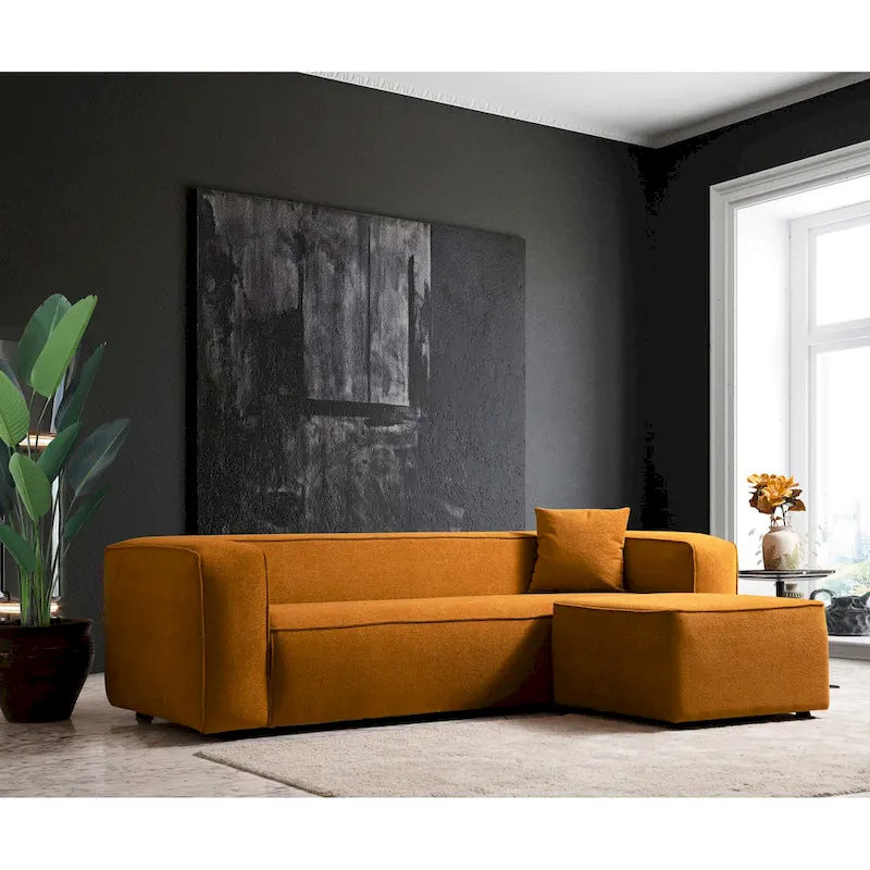 Mid-Century Modern Boucle Sofa – Dark Yellow / Grey / Cream, Seats 2–3