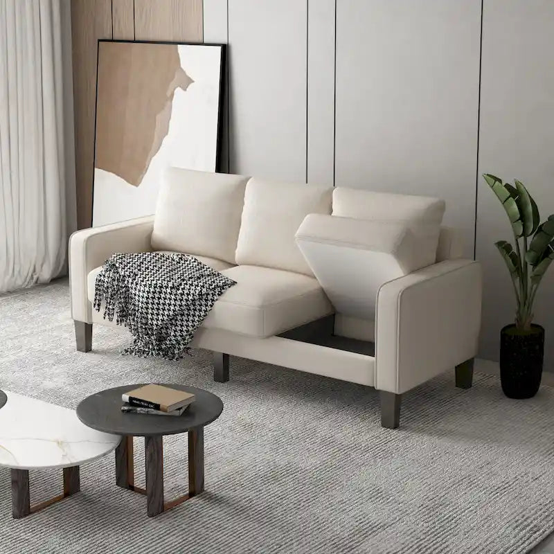 Beige / Grey / Grey & Black Fabric 3-Seat Sofa with Storage, Modern Style