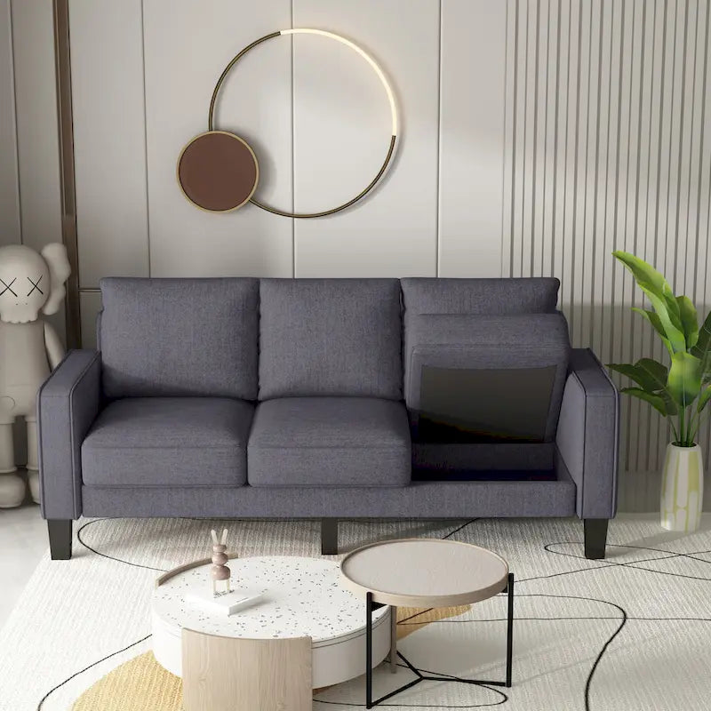 Beige / Grey / Grey & Black Fabric 3-Seat Sofa with Storage, Modern Style