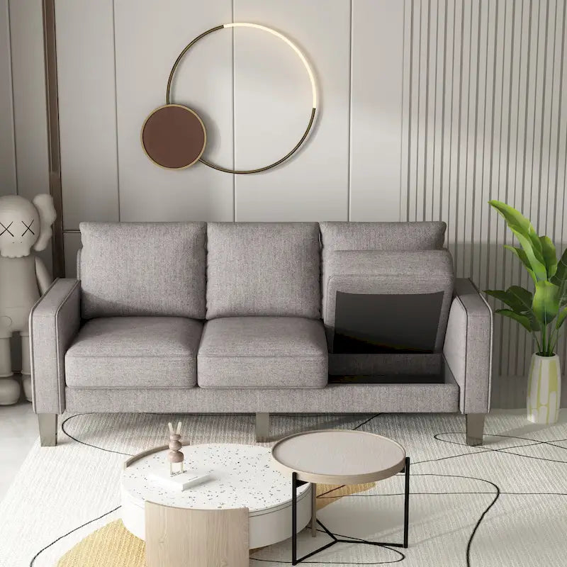 Beige / Grey / Grey & Black Fabric 3-Seat Sofa with Storage, Modern Style