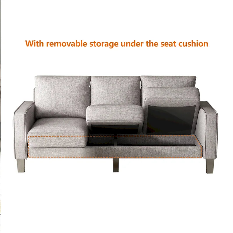 Beige / Grey / Grey & Black Fabric 3-Seat Sofa with Storage, Modern Style