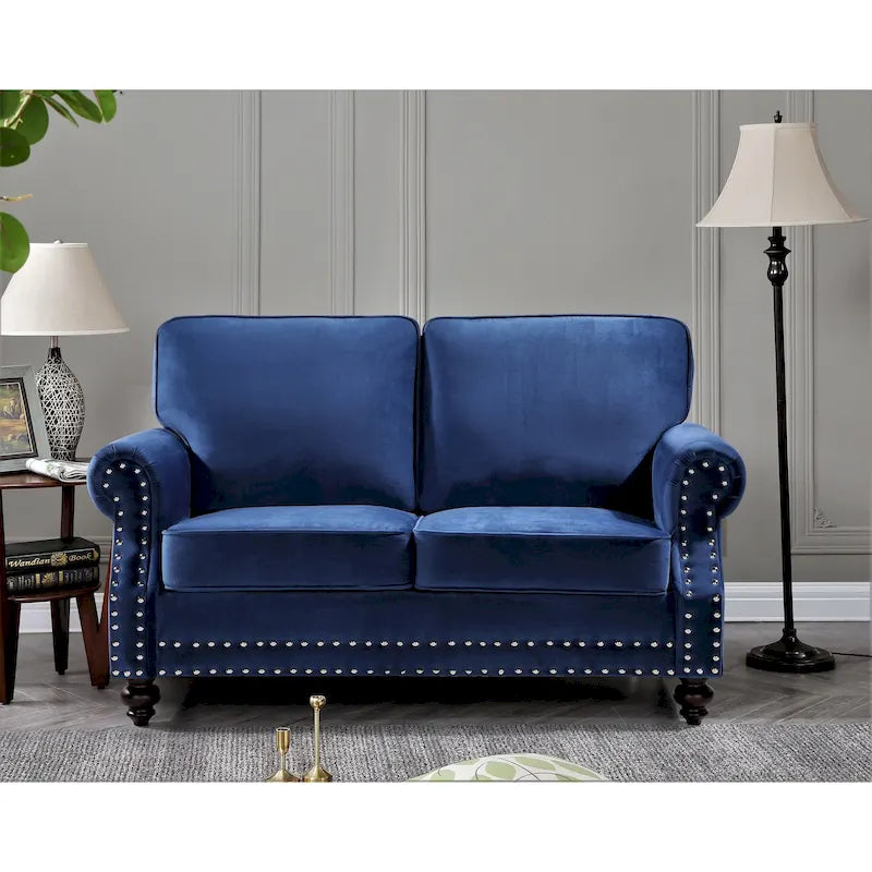 Velvet Nailhead Trim Loveseat, 2-Seater – Multiple Colors