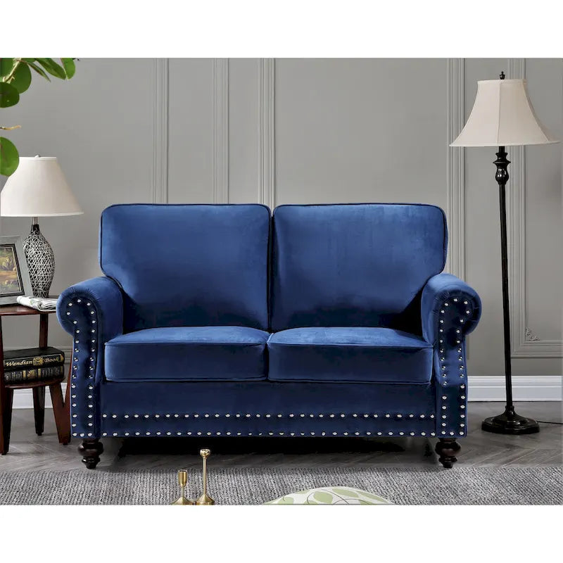 Velvet Nailhead Trim Loveseat, 2-Seater – Multiple Colors