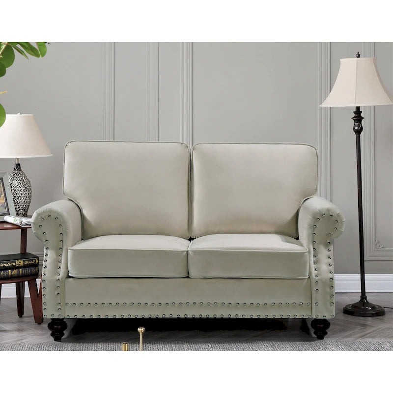 Velvet Nailhead Trim Loveseat, 2-Seater – Multiple Colors