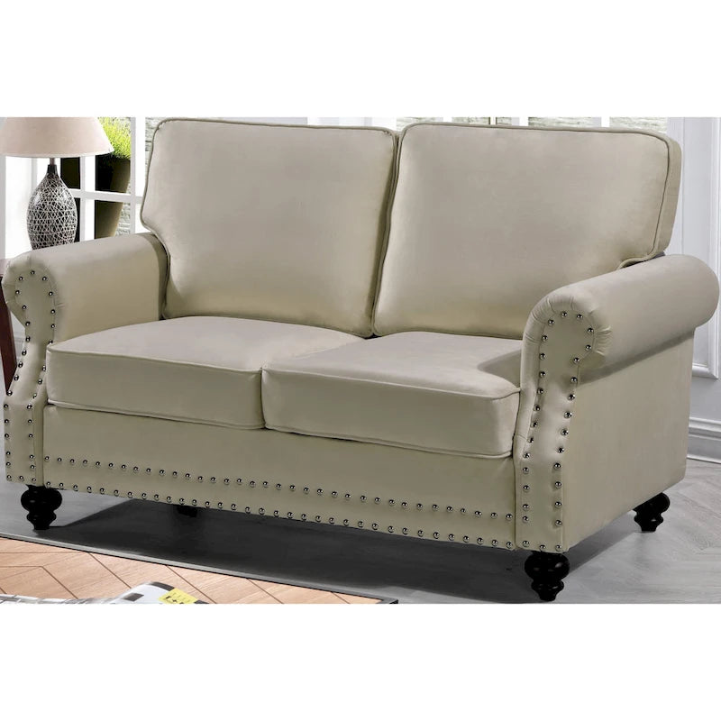 Velvet Nailhead Trim Loveseat, 2-Seater – Multiple Colors