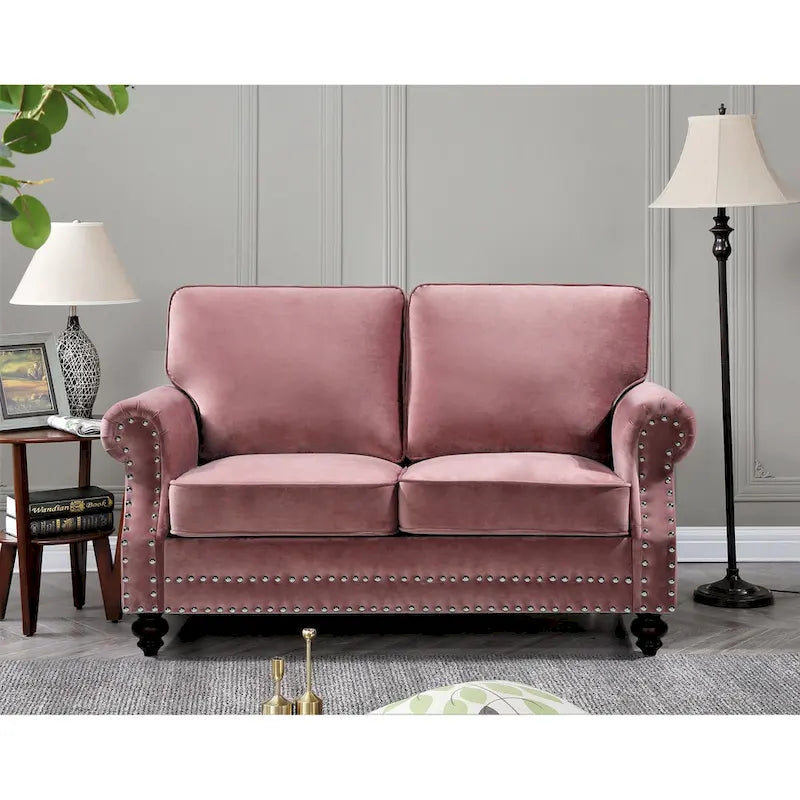 Velvet Nailhead Trim Loveseat, 2-Seater – Multiple Colors