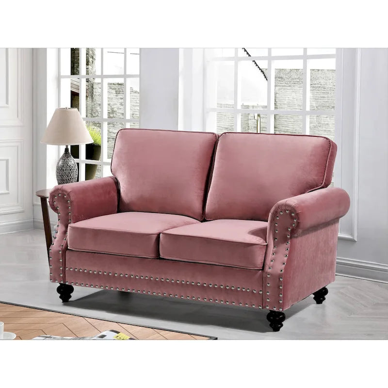 Velvet Nailhead Trim Loveseat, 2-Seater – Multiple Colors