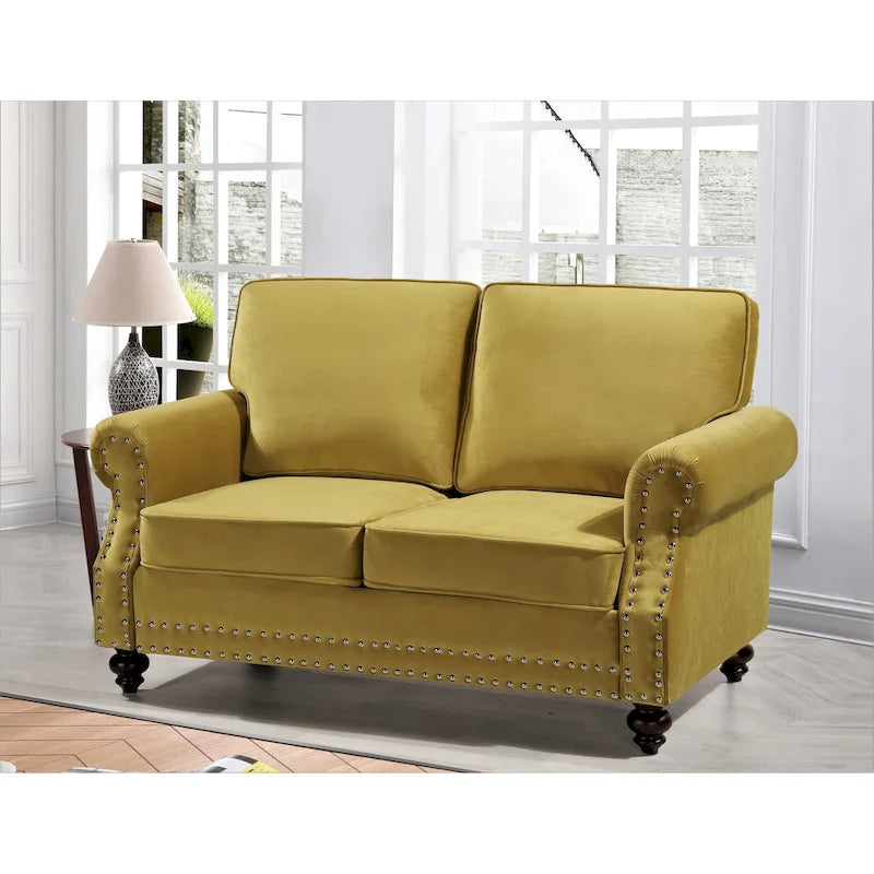 Velvet Nailhead Trim Loveseat, 2-Seater – Multiple Colors
