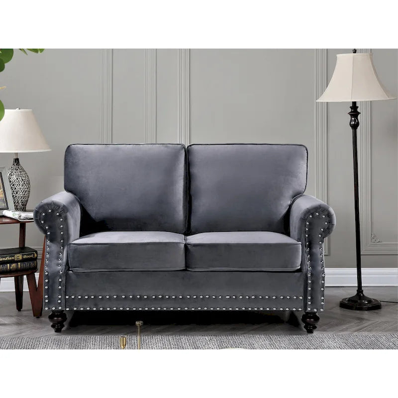 Velvet Nailhead Trim Loveseat, 2-Seater – Multiple Colors