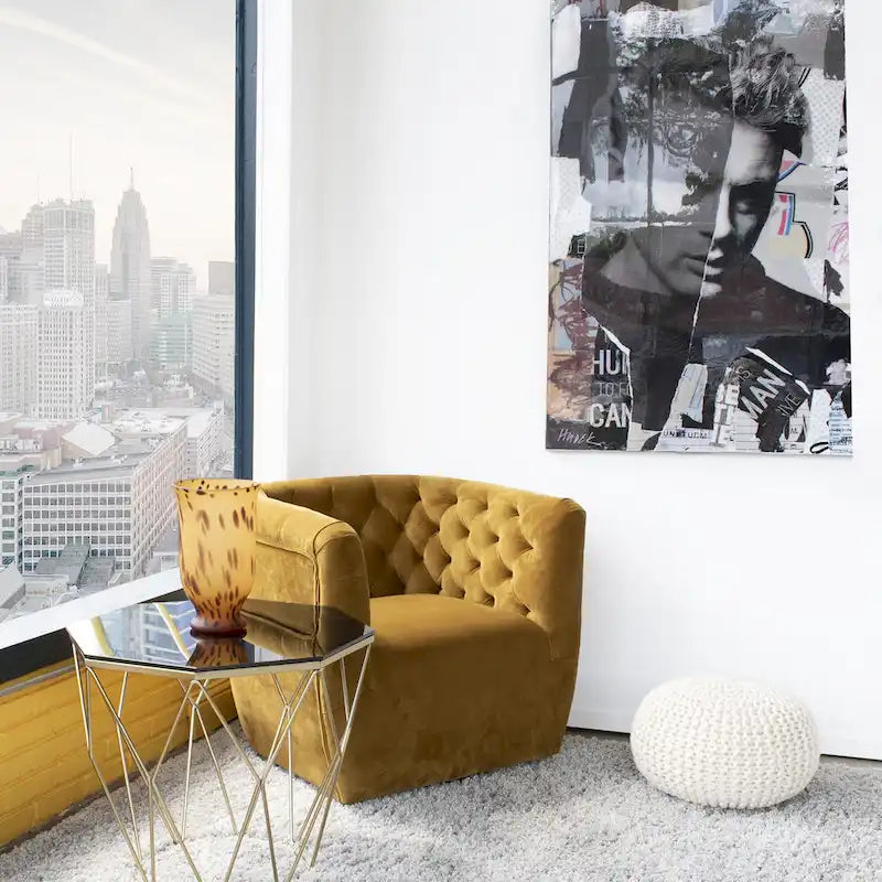Velvet Swivel Accent Chair, Mid-Century Style, Single Seat