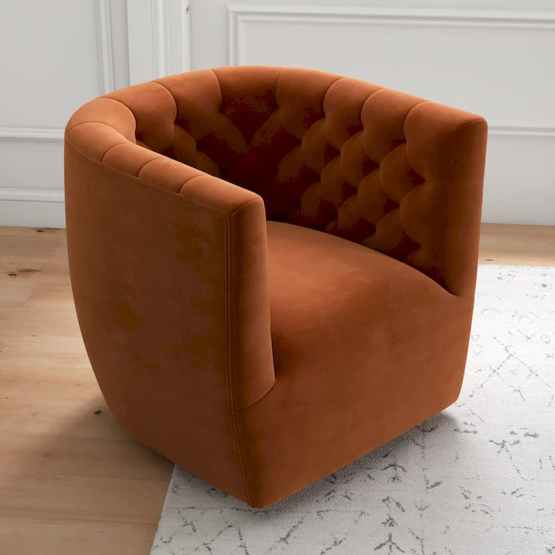 Velvet Swivel Accent Chair, Mid-Century Style, Single Seat