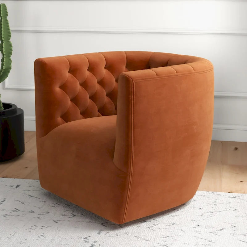 Velvet Swivel Accent Chair, Mid-Century Style, Single Seat