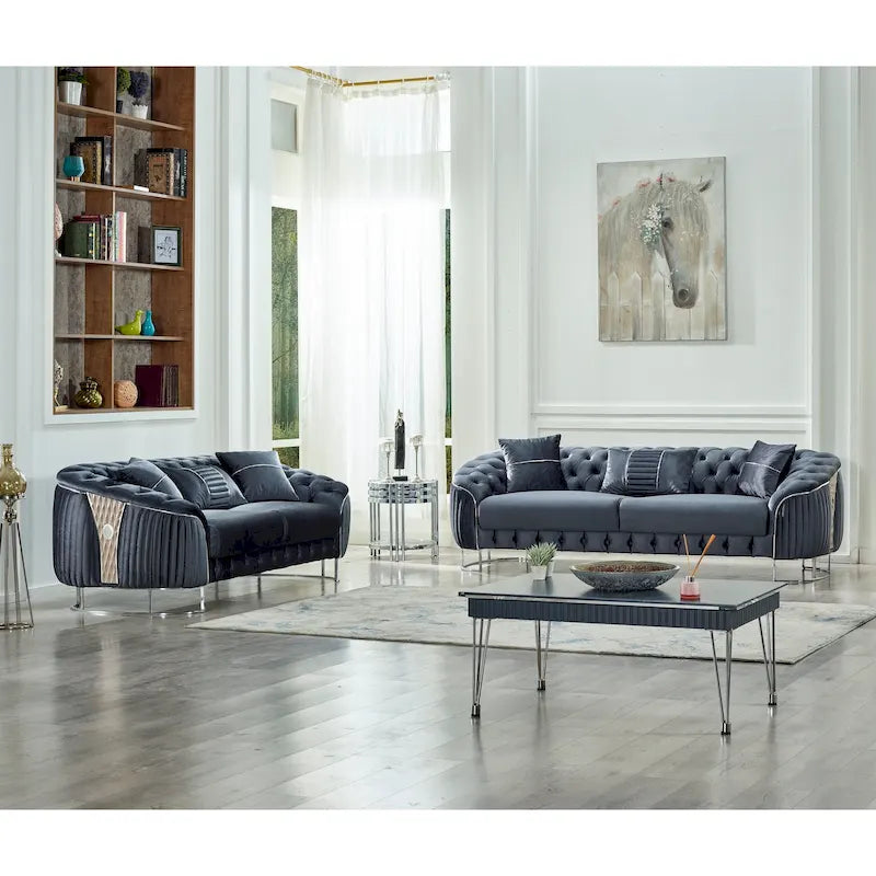 Dark Grey / Beige / Grey Modern 2-Seat Loveseat Sofa