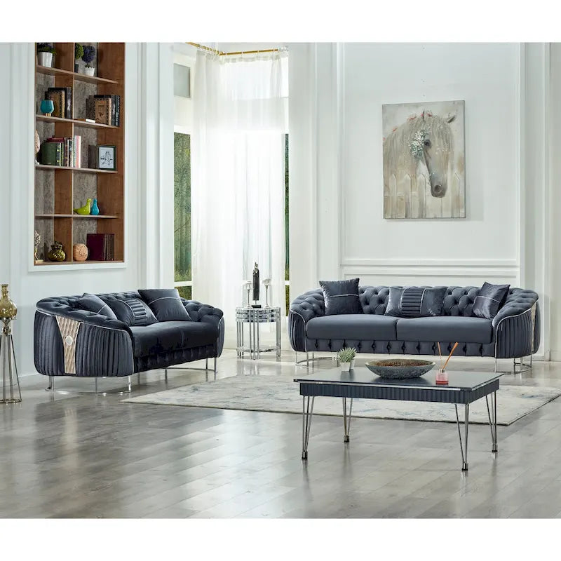 Dark Grey / Beige / Grey Modern 2-Seat Loveseat Sofa