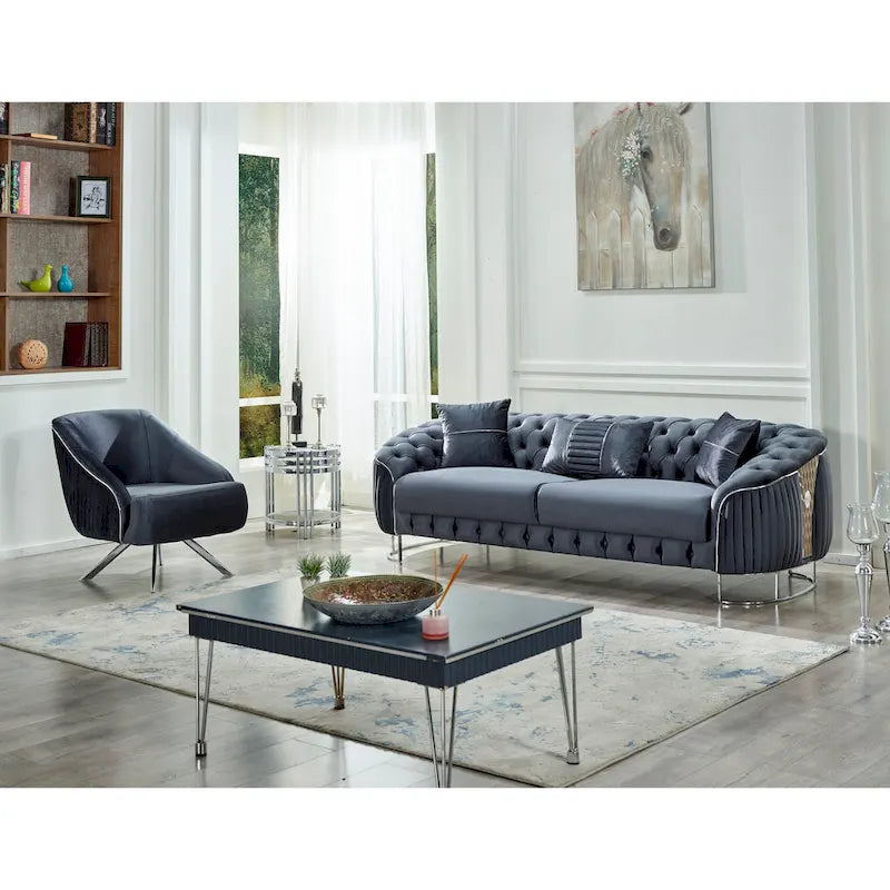Dark Grey / Beige / Grey Modern 2-Seat Loveseat Sofa