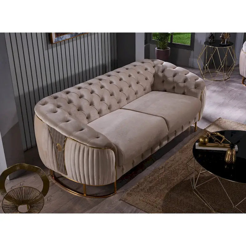 Dark Grey / Beige / Grey Modern 2-Seat Loveseat Sofa