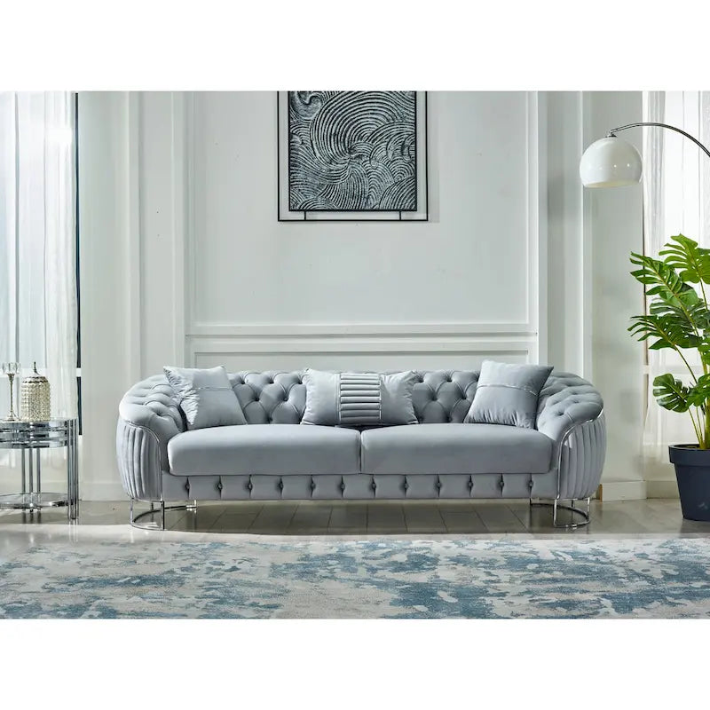 Dark Grey / Beige / Grey Modern 2-Seat Loveseat Sofa