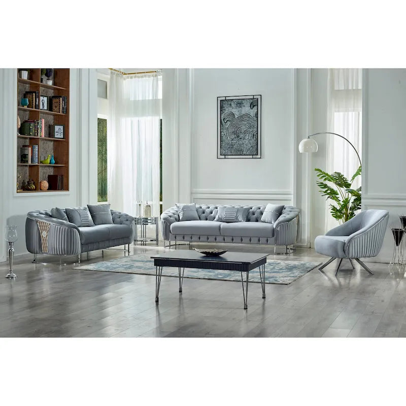 Dark Grey / Beige / Grey Modern 2-Seat Loveseat Sofa