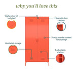 2-Door Tall Metal Locker Cabinet, Orange / Pink, 2-Person Assembly