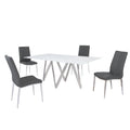 White Glass Top Dining Set, Art Deco Style, Faux Leather Chairs (Ash/Black), 5-Piece for 4