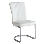White Faux Leather Channel Back Cantilever Dining Chair, Set of 4