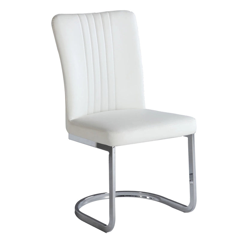 White Faux Leather Channel Back Cantilever Dining Chair, Set of 4