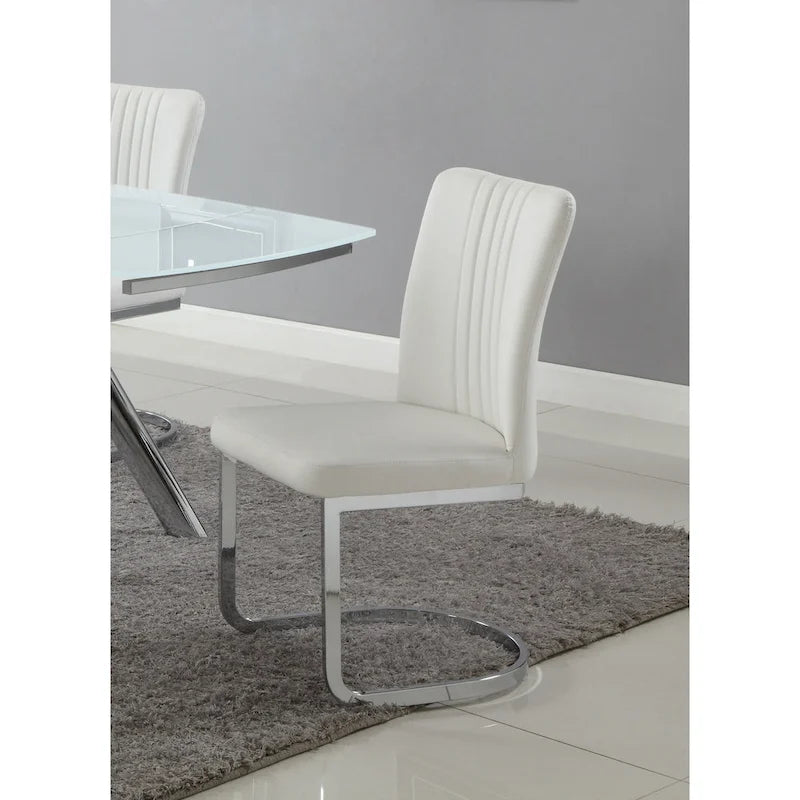 White Faux Leather Channel Back Cantilever Dining Chair, Set of 4