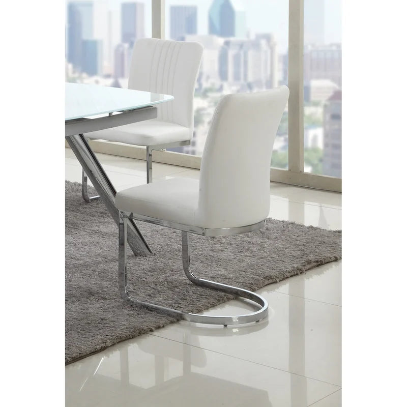 White Faux Leather Channel Back Cantilever Dining Chair, Set of 4