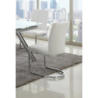 White Faux Leather Channel Back Cantilever Dining Chair, Set of 4