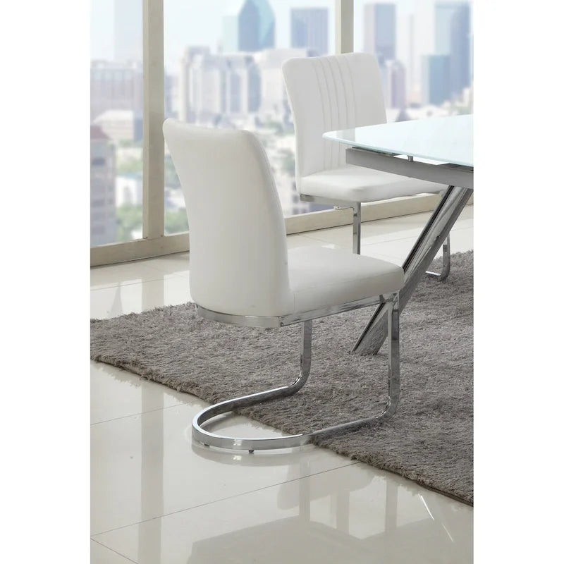 White Faux Leather Channel Back Cantilever Dining Chair, Set of 4